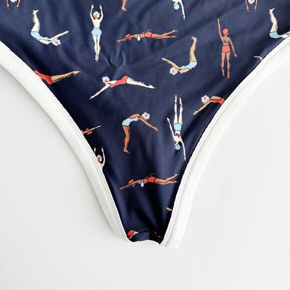 [Aerie] Blue Swimmers Diver Print High Waisted Cheeky Bikini Bottoms Sz Large L - Picture 6 of 10